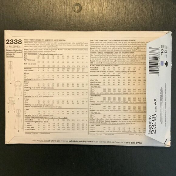 Uncut Simplicity 2338 Misses Dress Pattern Sizes 10-18 - Picture 3 of 3